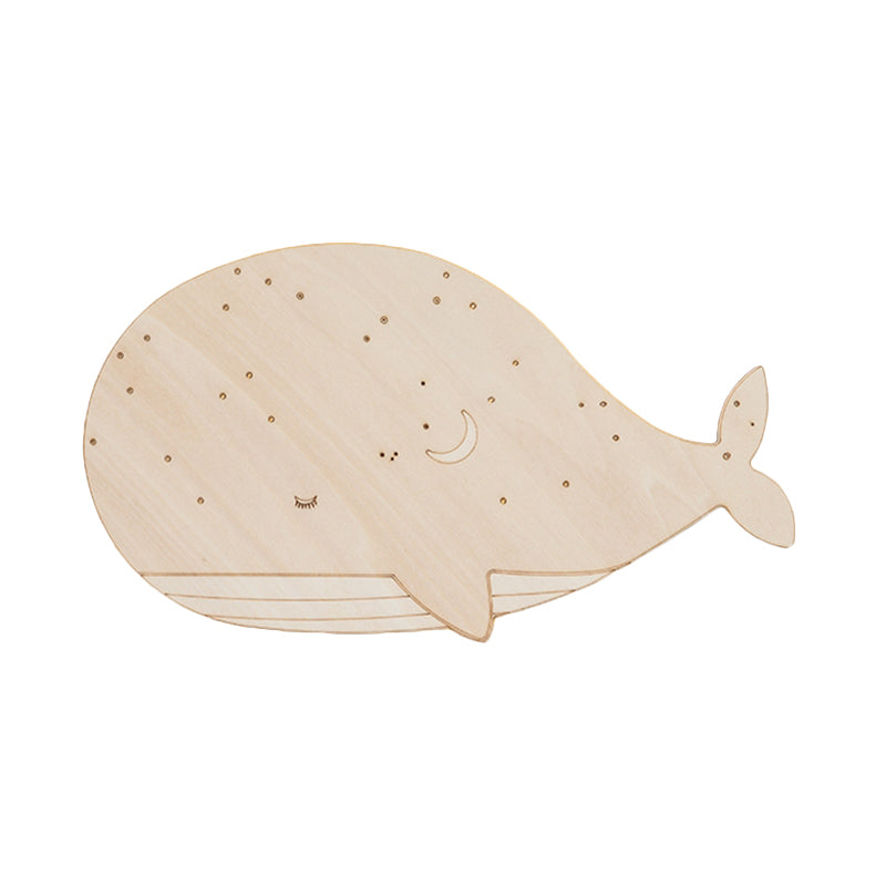 Skørter | Beige Slumbering Whale Construction Cartoon Wooden LED Wall Lamp Fixture for Preschool, Left/Right