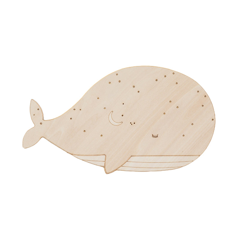 Skørter | Beige Slumbering Whale Construction Cartoon Wooden LED Wall Lamp Fixture for Preschool, Left/Right