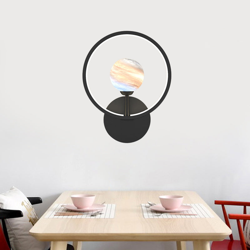 Skørter | Gradient Glass Globe Wall Lighting Ideas Modern LED Wall Lamp Fixture with Ring Protection in Black/Pink/White