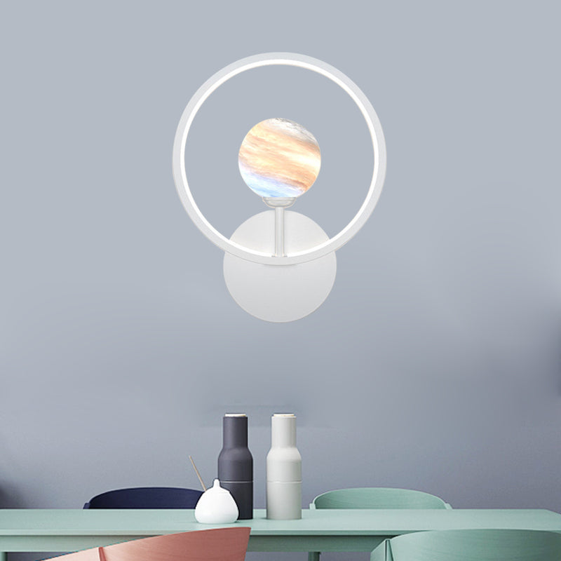 Skørter | Gradient Glass Globe Wall Lighting Ideas Modern LED Wall Lamp Fixture with Ring Protection in Black/Pink/White
