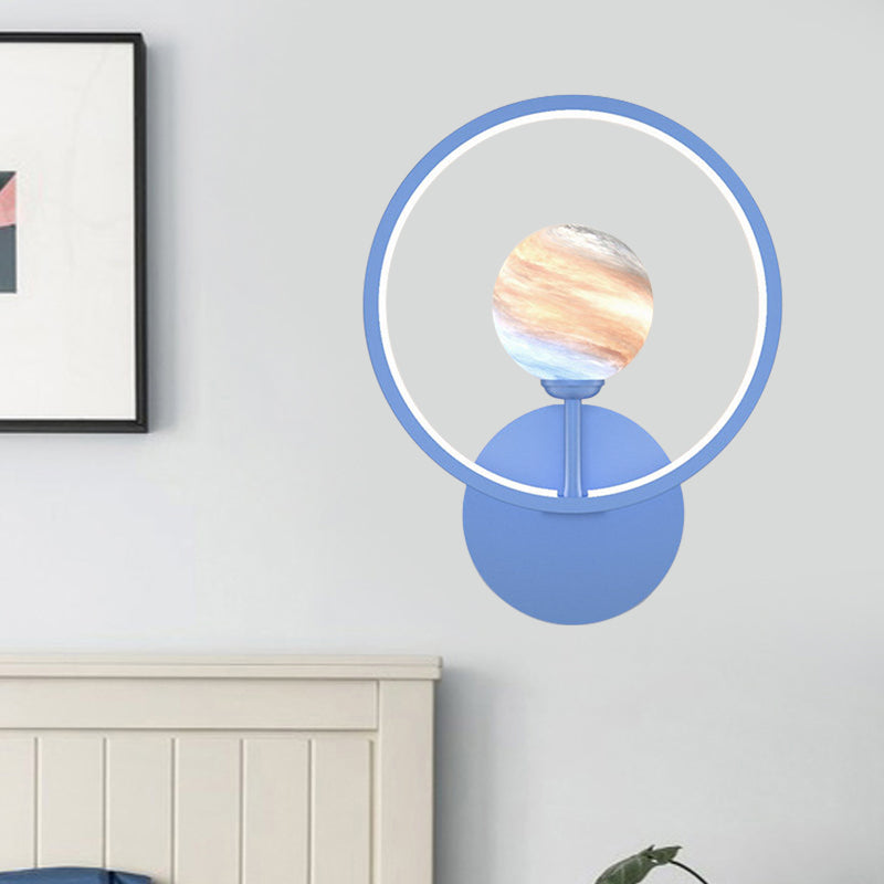 Skørter | Gradient Glass Globe Wall Lighting Ideas Modern LED Wall Lamp Fixture with Ring Protection in Black/Pink/White