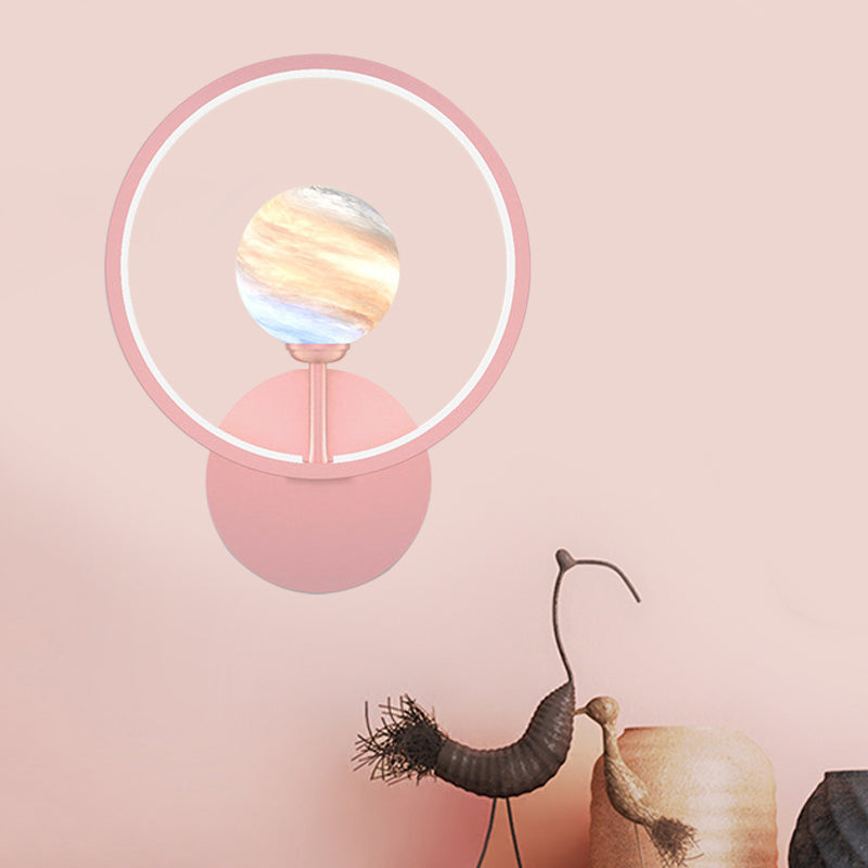 Skørter | Gradient Glass Globe Wall Lighting Ideas Modern LED Wall Lamp Fixture with Ring Protection in Black/Pink/White