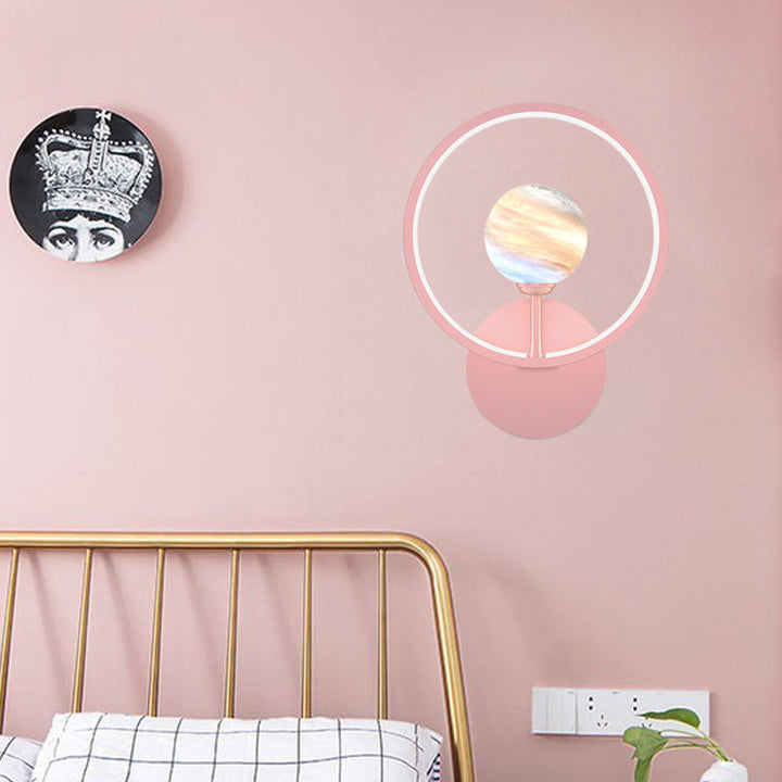 Skørter | Gradient Glass Globe Wall Lighting Ideas Modern LED Wall Lamp Fixture with Ring Protection in Black/Pink/White
