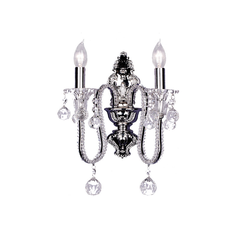 Skørter | 1/2-Head Crystal Beaded Wall Lamp Country Silver Conical Bed Lamp Wall Mounted Light Fixture with Tilting Arm
