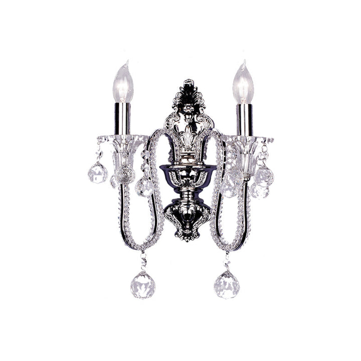 Skørter | 1/2-Head Crystal Beaded Wall Lamp Country Silver Conical Bed Lamp Wall Mounted Light Fixture with Tilting Arm