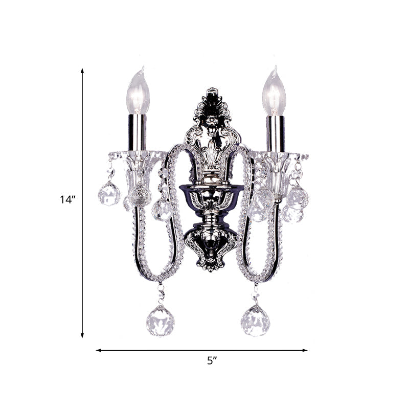 Skørter | 1/2-Head Crystal Beaded Wall Lamp Country Silver Conical Bed Lamp Wall Mounted Light Fixture with Tilting Arm