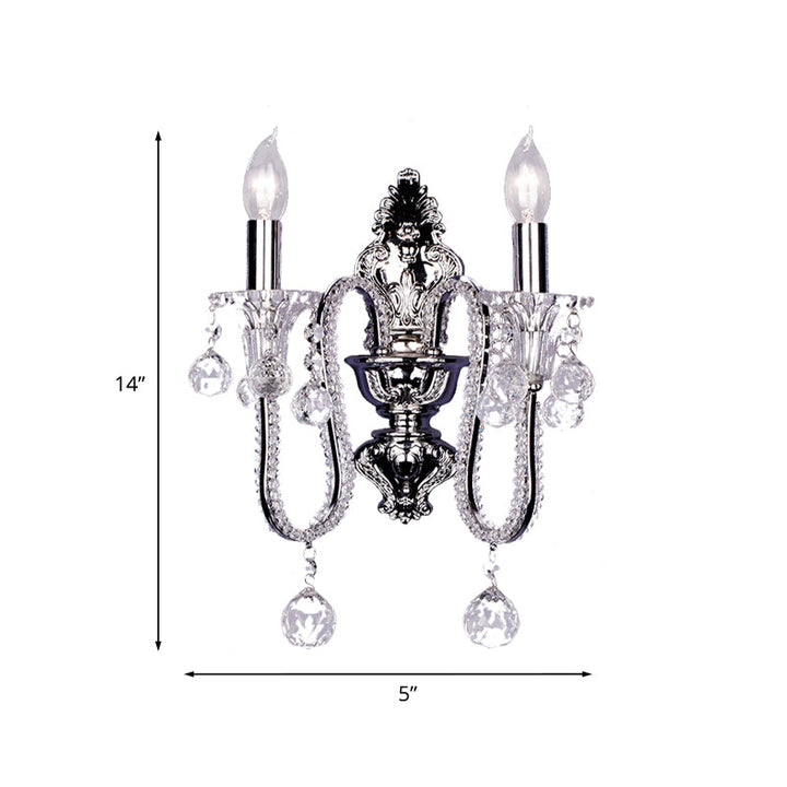Skørter | 1/2-Head Crystal Beaded Wall Lamp Country Silver Conical Bed Lamp Wall Mounted Light Fixture with Tilting Arm