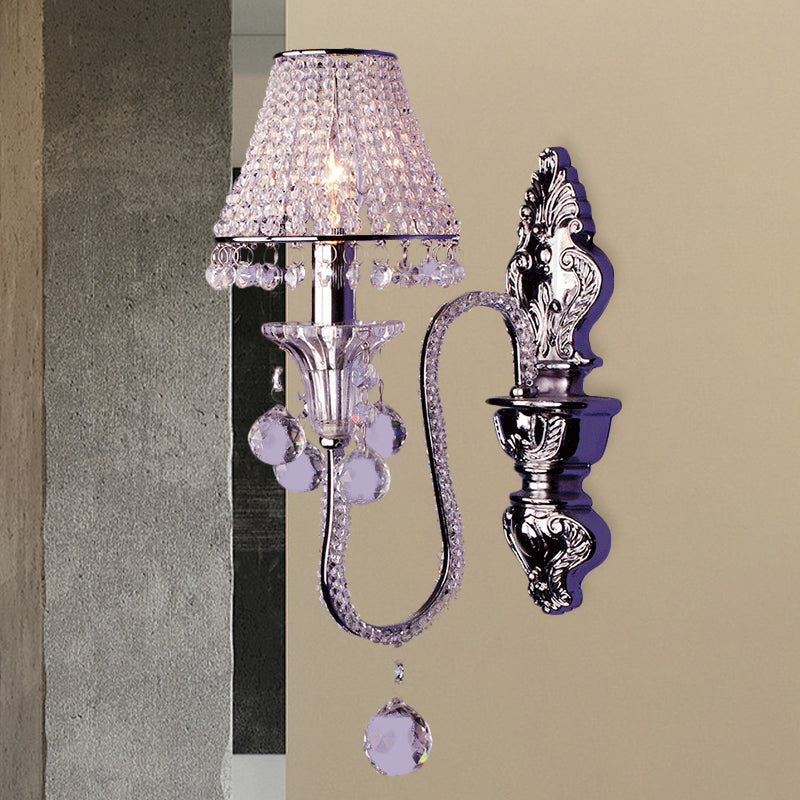 Skørter | 1/2-Head Crystal Beaded Wall Lamp Country Silver Conical Bed Lamp Wall Mounted Light Fixture with Tilting Arm
