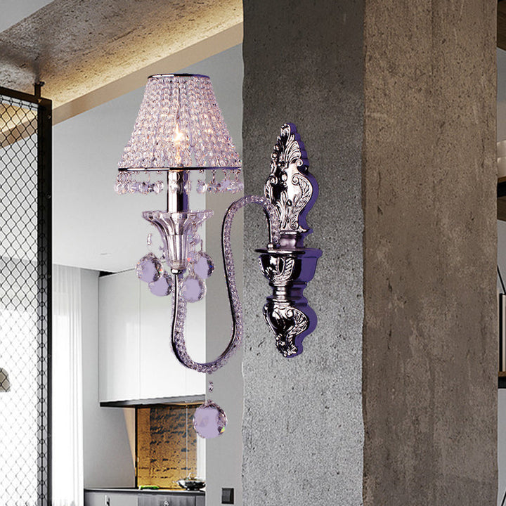 Skørter | 1/2-Head Crystal Beaded Wall Lamp Country Silver Conical Bed Lamp Wall Mounted Light Fixture with Tilting Arm