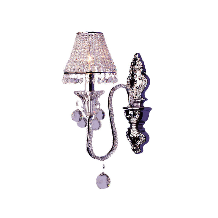 Skørter | 1/2-Head Crystal Beaded Wall Lamp Country Silver Conical Bed Lamp Wall Mounted Light Fixture with Tilting Arm