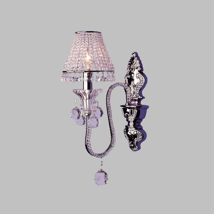Skørter | 1/2-Head Crystal Beaded Wall Lamp Country Silver Conical Bed Lamp Wall Mounted Light Fixture with Tilting Arm