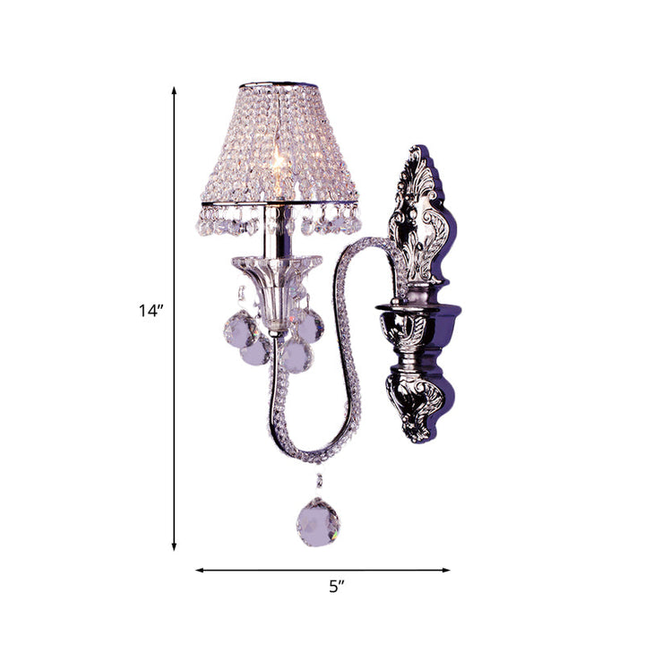 Skørter | 1/2-Head Crystal Beaded Wall Lamp Country Silver Conical Bed Lamp Wall Mounted Light Fixture with Tilting Arm