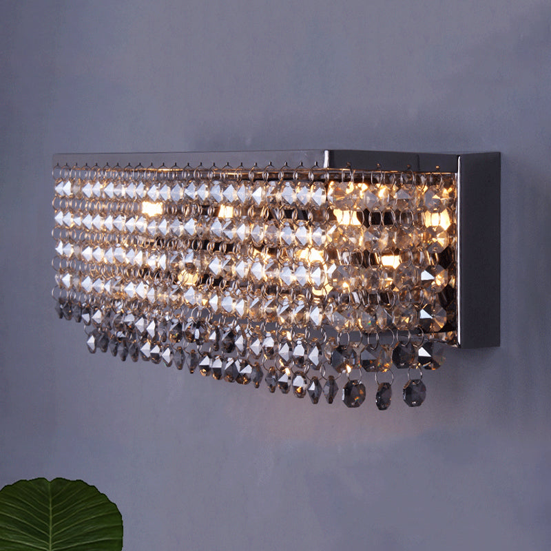 Lisslune | Octagonal Crystal Chrome Wall Light Rectangular 3/4 Bulbs Contemporary Wall Lighting Fixture