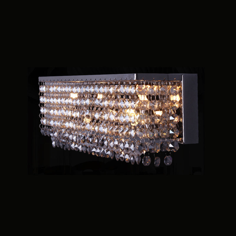Lisslune | Octagonal Crystal Chrome Wall Light Rectangular 3/4 Bulbs Contemporary Wall Lighting Fixture
