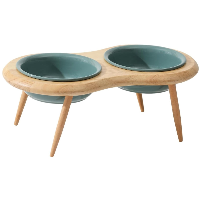 Lisslune | Misha Ceramic Elevated Cat Bowl with Wooden Stand