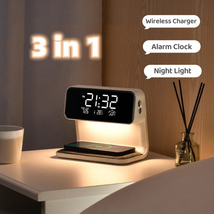Lisslune | 3-in-1 Bedside Lamp with Wireless Charger – LCD Alarm Clock & Touch Dimmable LED Table Lamp