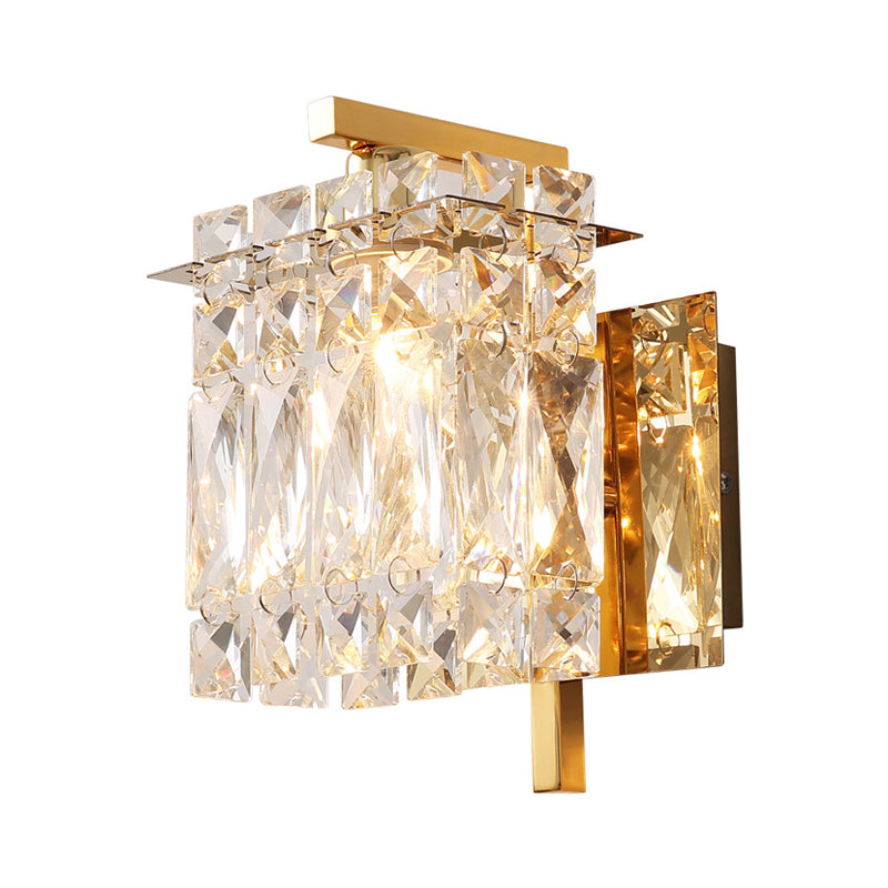 Skørter | Faceted Crystal Rectangular Wall Light Fixture Modernism 1/2-Light Bedroom Wall Lamp in Gold/Chrome
