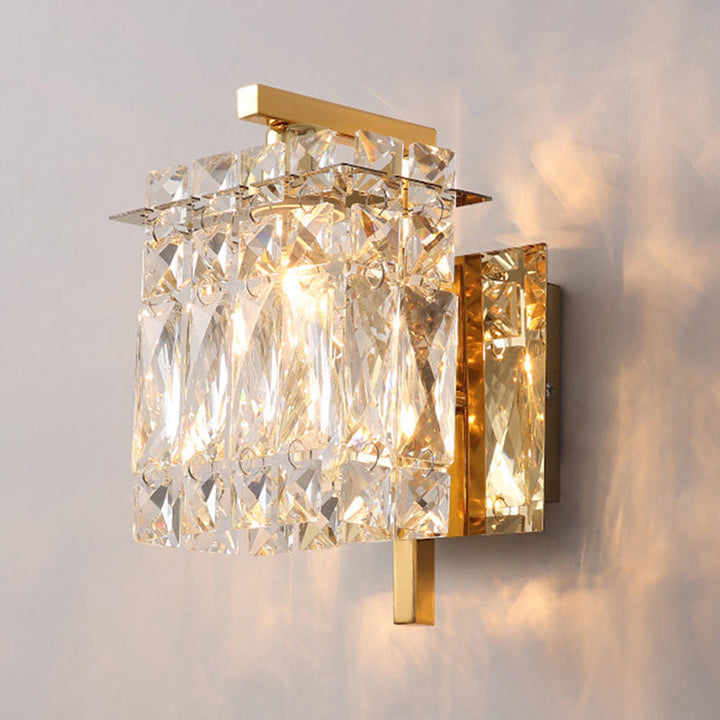 Skørter | Faceted Crystal Rectangular Wall Light Fixture Modernism 1/2-Light Bedroom Wall Lamp in Gold/Chrome