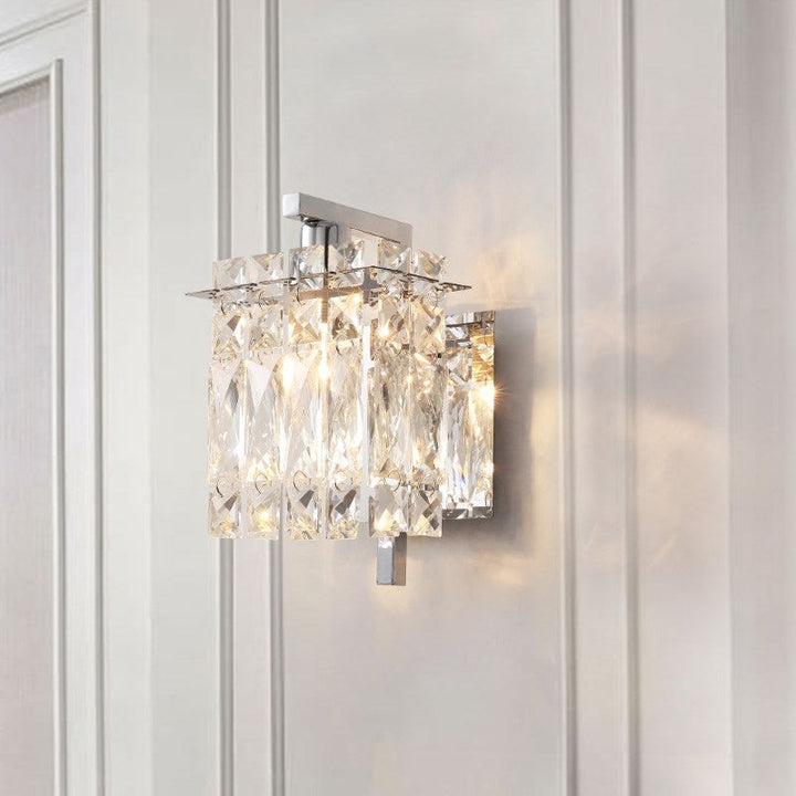 Skørter | Faceted Crystal Rectangular Wall Light Fixture Modernism 1/2-Light Bedroom Wall Lamp in Gold/Chrome