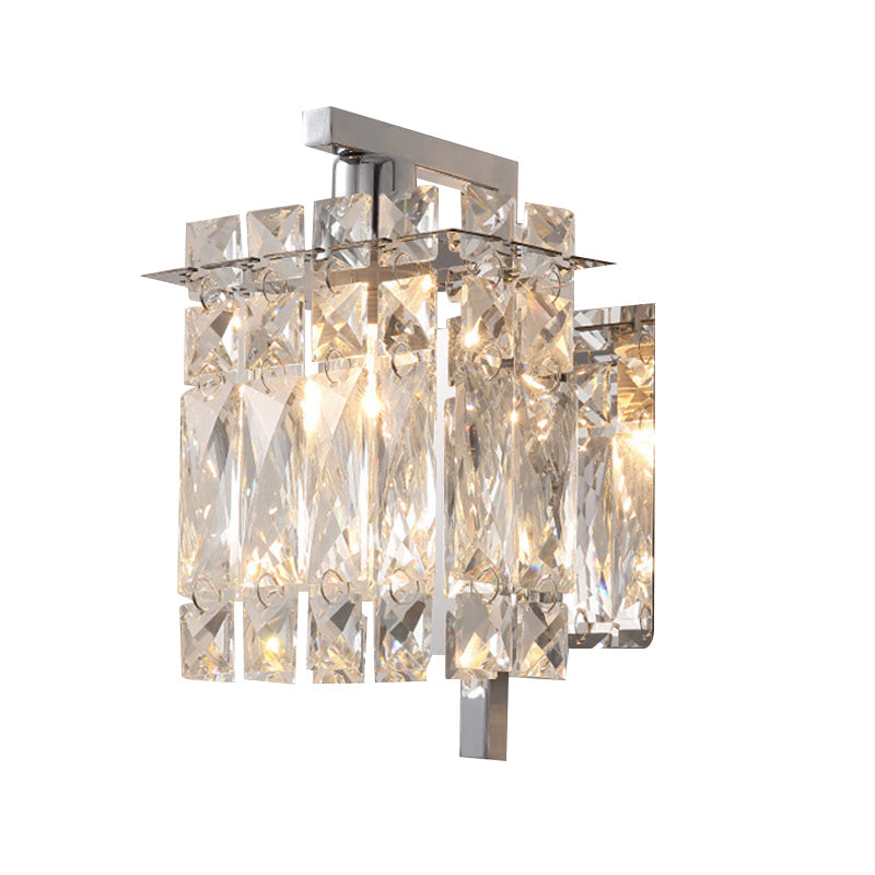 Skørter | Faceted Crystal Rectangular Wall Light Fixture Modernism 1/2-Light Bedroom Wall Lamp in Gold/Chrome