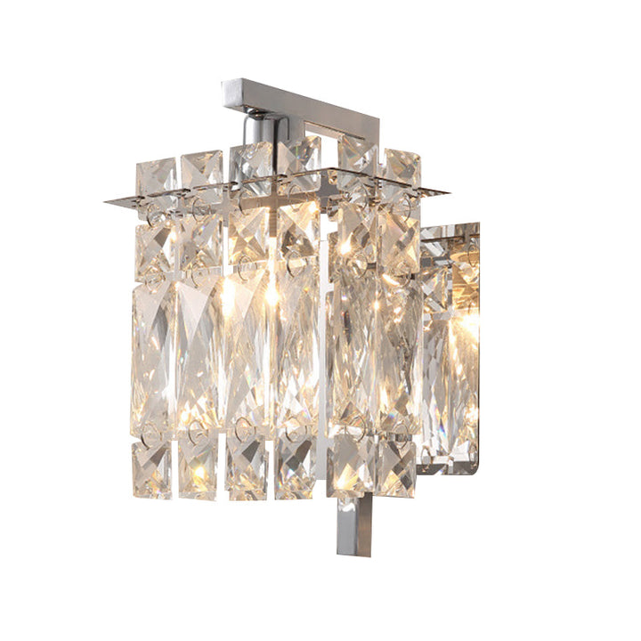 Skørter | Faceted Crystal Rectangular Wall Light Fixture Modernism 1/2-Light Bedroom Wall Lamp in Gold/Chrome