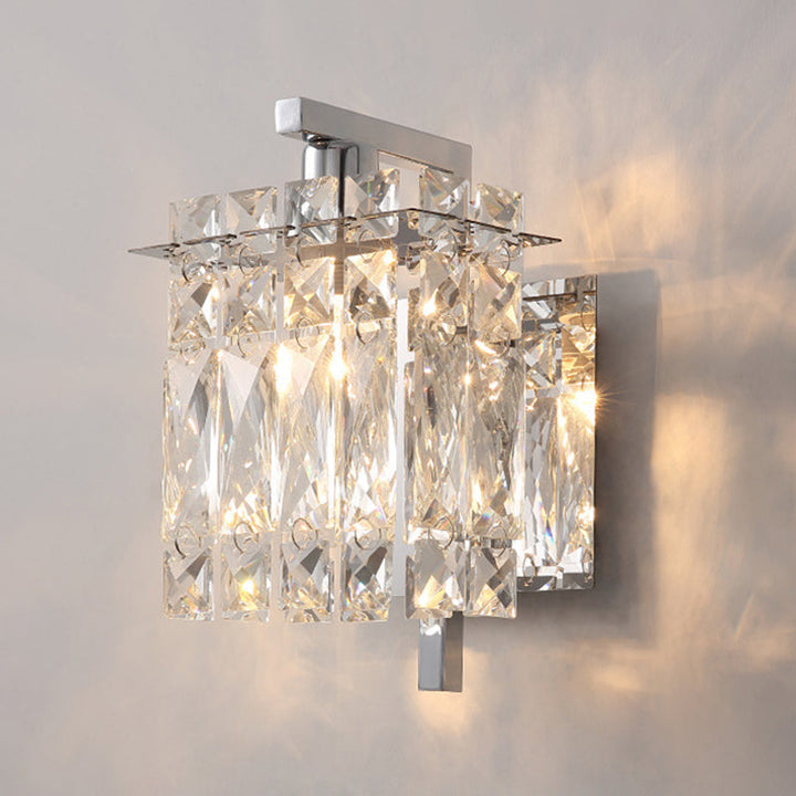 Skørter | Faceted Crystal Rectangular Wall Light Fixture Modernism 1/2-Light Bedroom Wall Lamp in Gold/Chrome