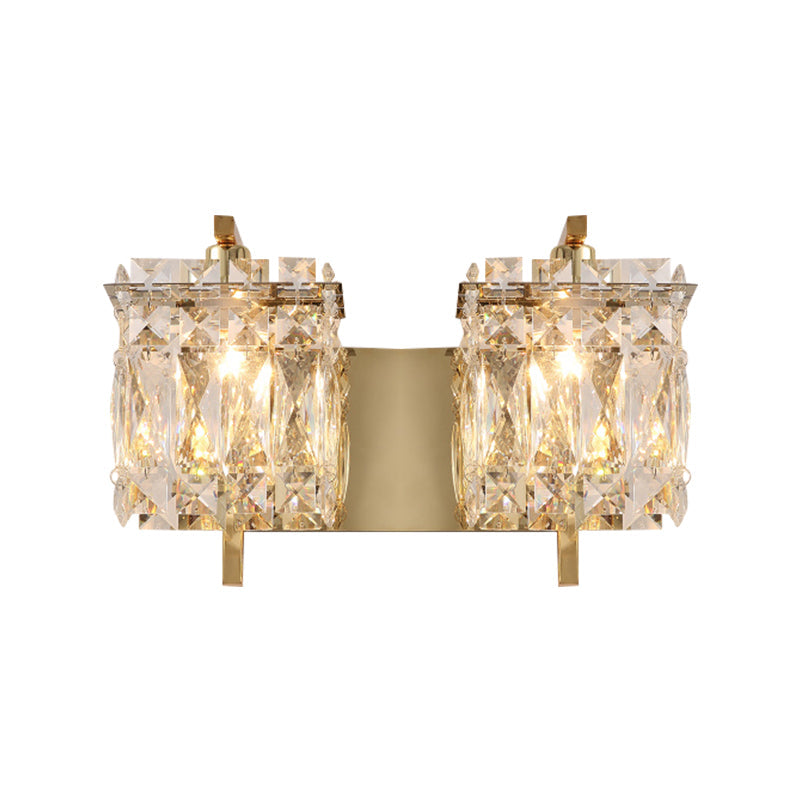 Skørter | Faceted Crystal Rectangular Wall Light Fixture Modernism 1/2-Light Bedroom Wall Lamp in Gold/Chrome
