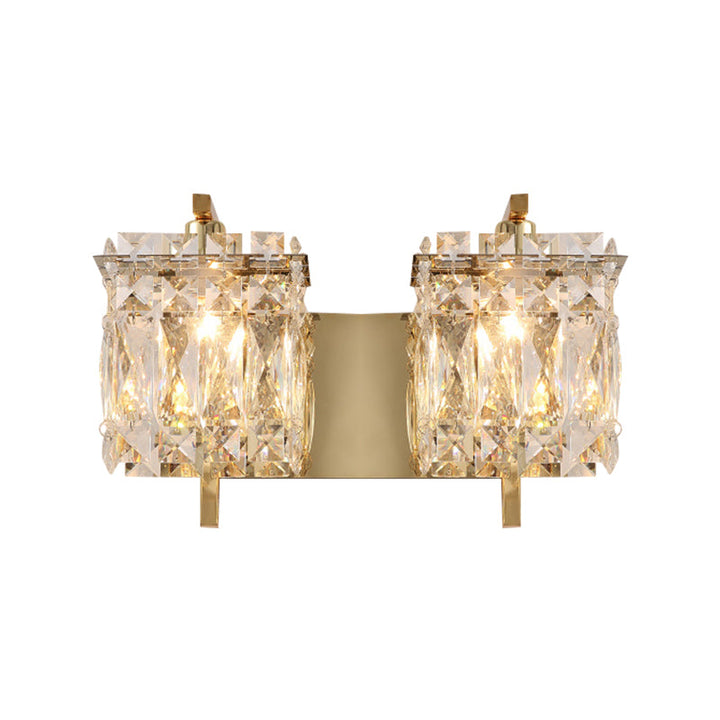 Skørter | Faceted Crystal Rectangular Wall Light Fixture Modernism 1/2-Light Bedroom Wall Lamp in Gold/Chrome