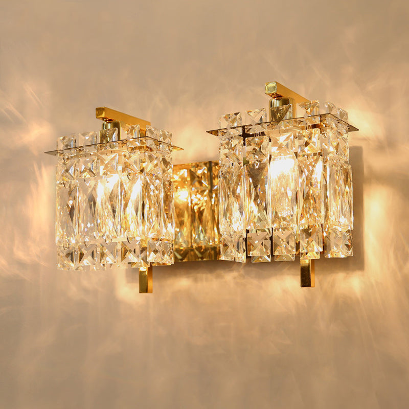 Skørter | Faceted Crystal Rectangular Wall Light Fixture Modernism 1/2-Light Bedroom Wall Lamp in Gold/Chrome