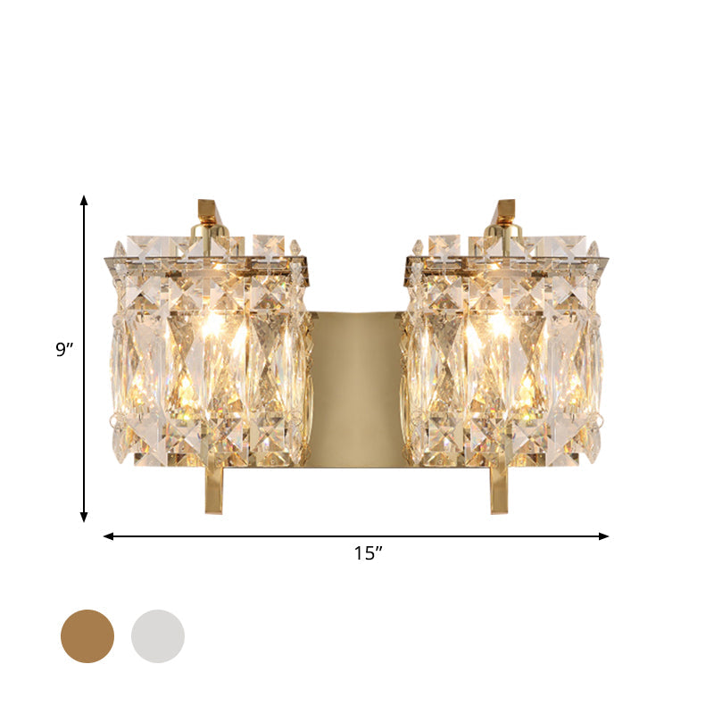 Skørter | Faceted Crystal Rectangular Wall Light Fixture Modernism 1/2-Light Bedroom Wall Lamp in Gold/Chrome