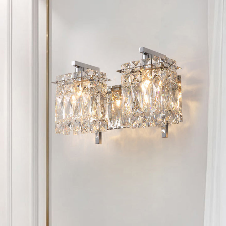 Skørter | Faceted Crystal Rectangular Wall Light Fixture Modernism 1/2-Light Bedroom Wall Lamp in Gold/Chrome