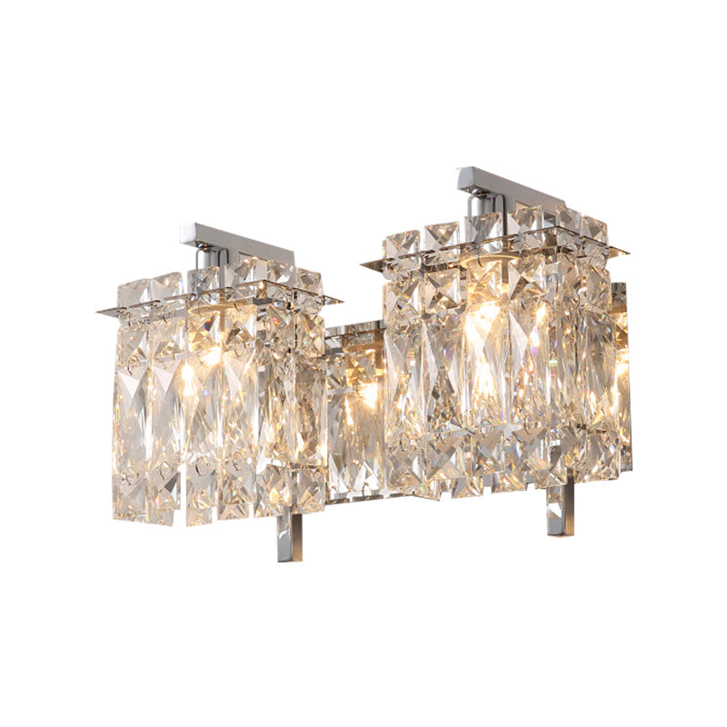 Skørter | Faceted Crystal Rectangular Wall Light Fixture Modernism 1/2-Light Bedroom Wall Lamp in Gold/Chrome