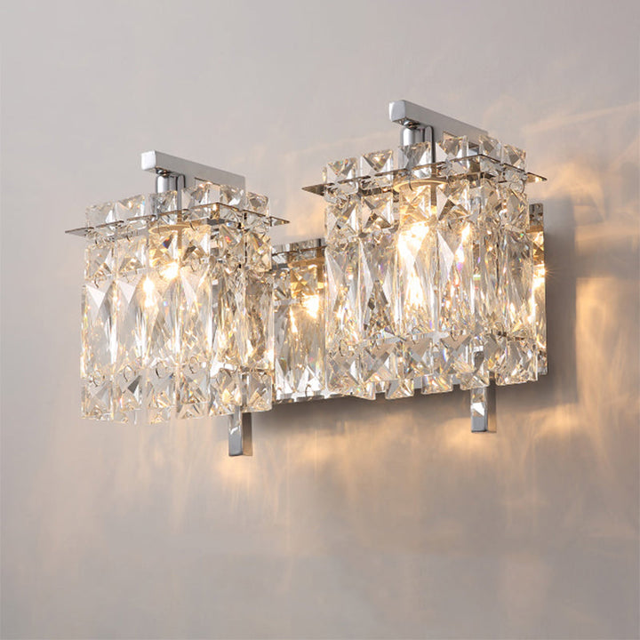 Skørter | Faceted Crystal Rectangular Wall Light Fixture Modernism 1/2-Light Bedroom Wall Lamp in Gold/Chrome