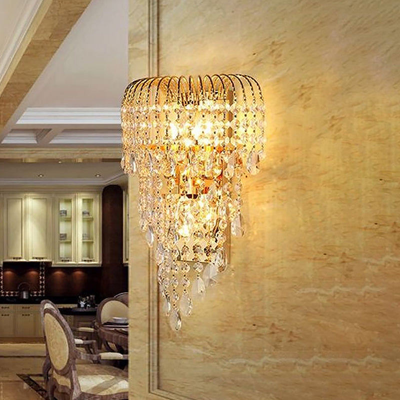 Skørter | Wicker Crystal Drip Wall Lamp Modernist 3 Lights Bedroom Sconces Lighting in Gold