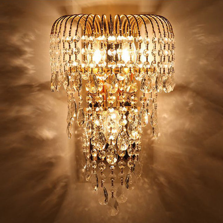 Skørter | Wicker Crystal Drip Wall Lamp Modernist 3 Lights Bedroom Sconces Lighting in Gold