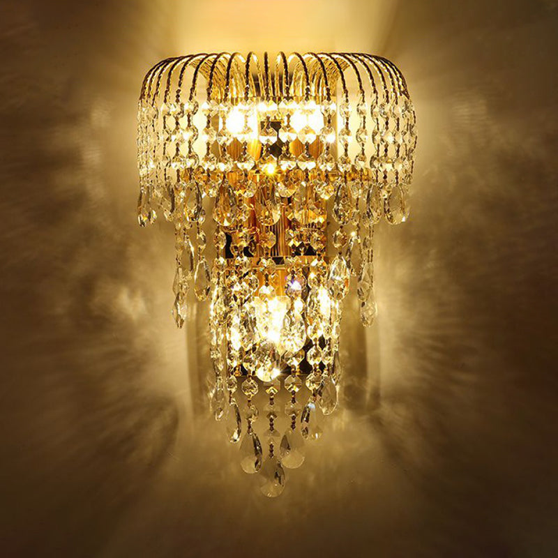 Skørter | Wicker Crystal Drip Wall Lamp Modernist 3 Lights Bedroom Sconces Lighting in Gold