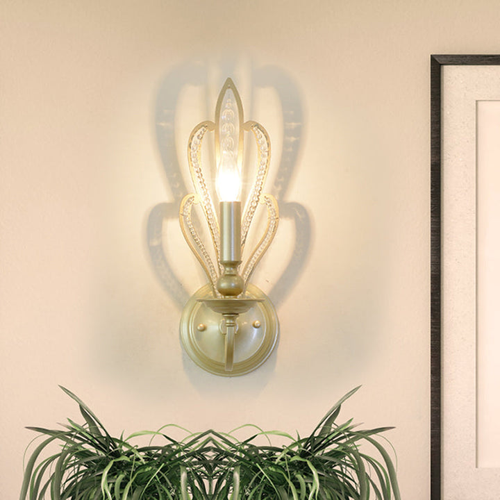 Skørter | Brass Candle Wall Mount Light Fixture Rustic Style Metal 1/2-Head Corridor Wall Lamp with Floral Crystal Accent