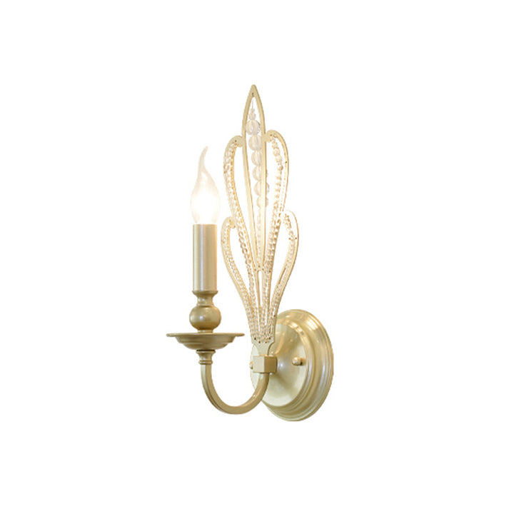 Skørter | Brass Candle Wall Mount Light Fixture Rustic Style Metal 1/2-Head Corridor Wall Lamp with Floral Crystal Accent