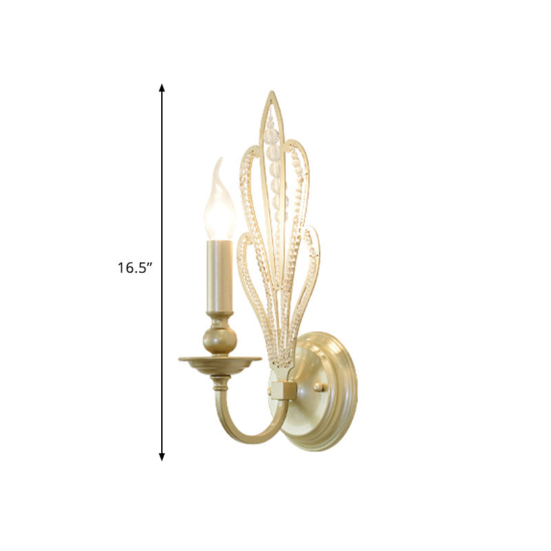 Skørter | Brass Candle Wall Mount Light Fixture Rustic Style Metal 1/2-Head Corridor Wall Lamp with Floral Crystal Accent