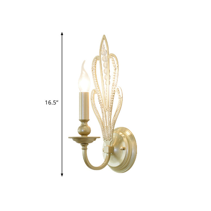 Skørter | Brass Candle Wall Mount Light Fixture Rustic Style Metal 1/2-Head Corridor Wall Lamp with Floral Crystal Accent