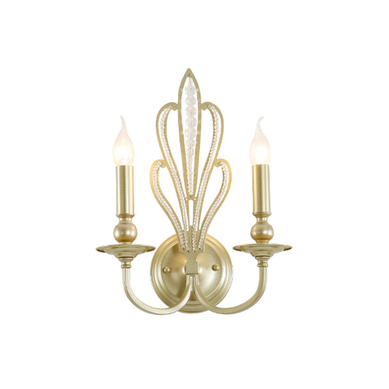 Skørter | Brass Candle Wall Mount Light Fixture Rustic Style Metal 1/2-Head Corridor Wall Lamp with Floral Crystal Accent