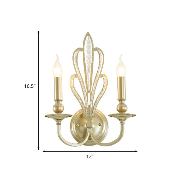 Skørter | Brass Candle Wall Mount Light Fixture Rustic Style Metal 1/2-Head Corridor Wall Lamp with Floral Crystal Accent
