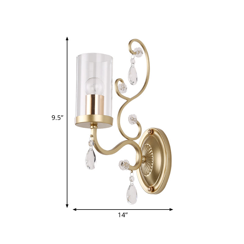 Lisslune | 1/2-Pear Clear Glass Wall Mounted Light Simple Brass Finish Cylinder Wall Lighting Ideas with Crystal Accent