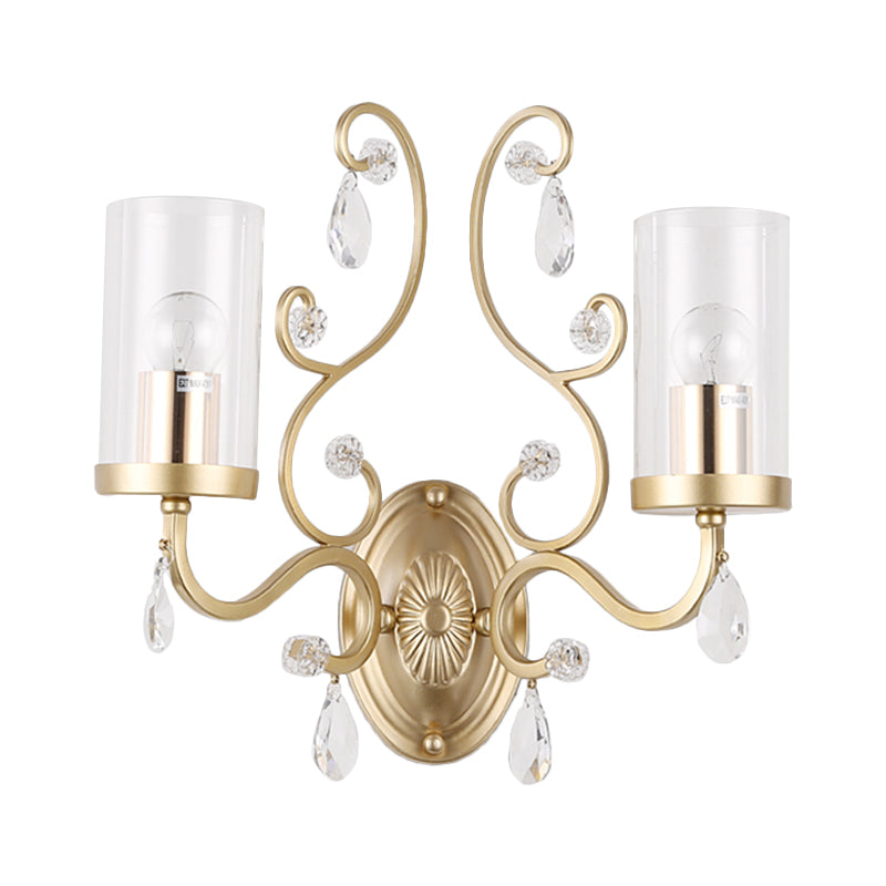 Lisslune | 1/2-Pear Clear Glass Wall Mounted Light Simple Brass Finish Cylinder Wall Lighting Ideas with Crystal Accent
