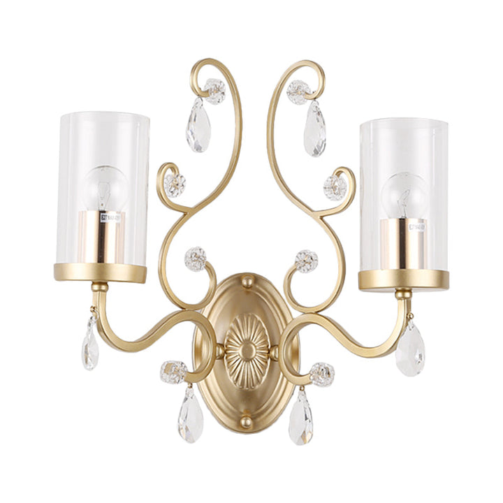 Lisslune | 1/2-Pear Clear Glass Wall Mounted Light Simple Brass Finish Cylinder Wall Lighting Ideas with Crystal Accent