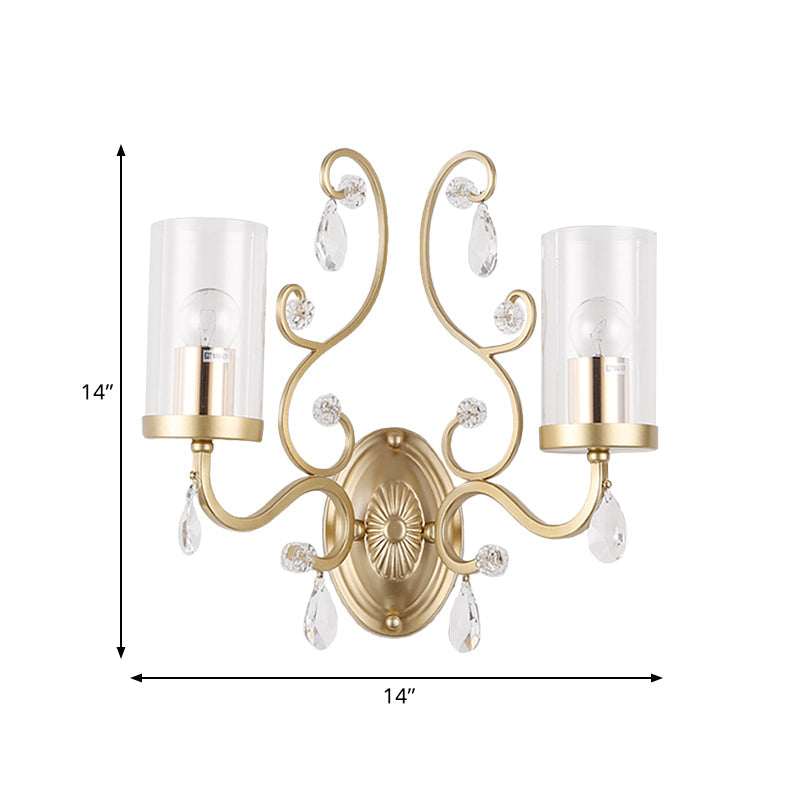 Lisslune | 1/2-Pear Clear Glass Wall Mounted Light Simple Brass Finish Cylinder Wall Lighting Ideas with Crystal Accent