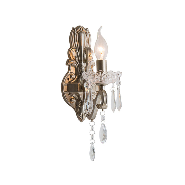 Skørter | Swirl Arm Living Room Wall Light Retro Style Metal 1/2-Light Silver Finish Wall Lamp with Crystal Drops