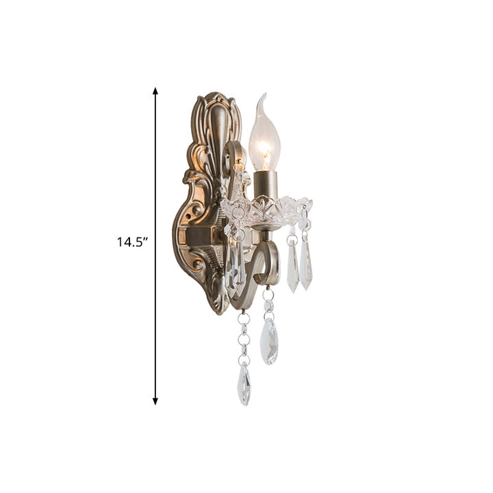 Skørter | Swirl Arm Living Room Wall Light Retro Style Metal 1/2-Light Silver Finish Wall Lamp with Crystal Drops