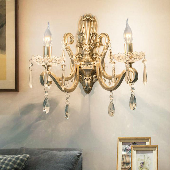 Skørter | Swirl Arm Living Room Wall Light Retro Style Metal 1/2-Light Silver Finish Wall Lamp with Crystal Drops
