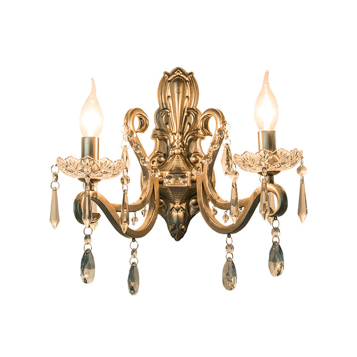 Skørter | Swirl Arm Living Room Wall Light Retro Style Metal 1/2-Light Silver Finish Wall Lamp with Crystal Drops